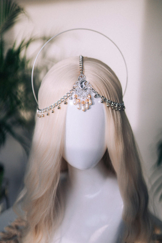 Moon halo crown, Chain Headband, Festival Headpiece, Wedding crown, Bridal headpiece, Bridal crown, Hair accessories, Boho jewelry