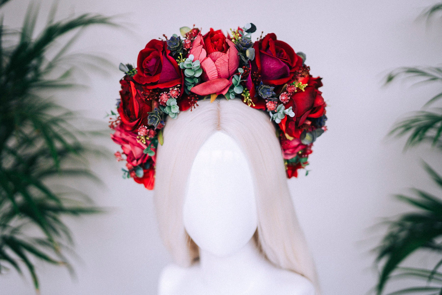 Flower Crown, Red Flower Crown, Flower Headpiece, Floral Crown, Tropical Crown, Crown, Headband, Headpiece, Pregnancy Photo, Goddess crown