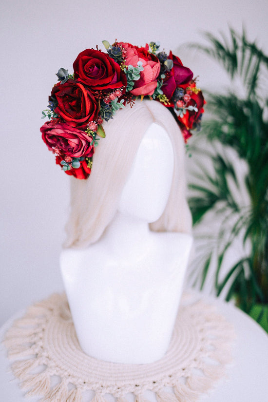 Flower Crown, Red Flower Crown, Flower Headpiece, Floral Crown, Tropical Crown, Crown, Headband, Headpiece, Pregnancy Photo, Goddess crown