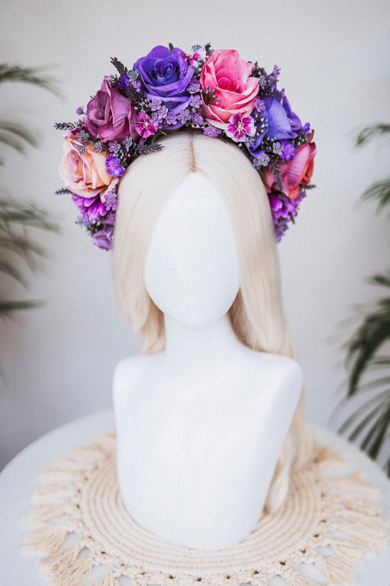 Flower Crown, Purple Flower Crown, Flower Headpiece, Floral Crown, Frida Crown, Flower Headband, Headpiece, Pregnancy Photo, Goddess crown