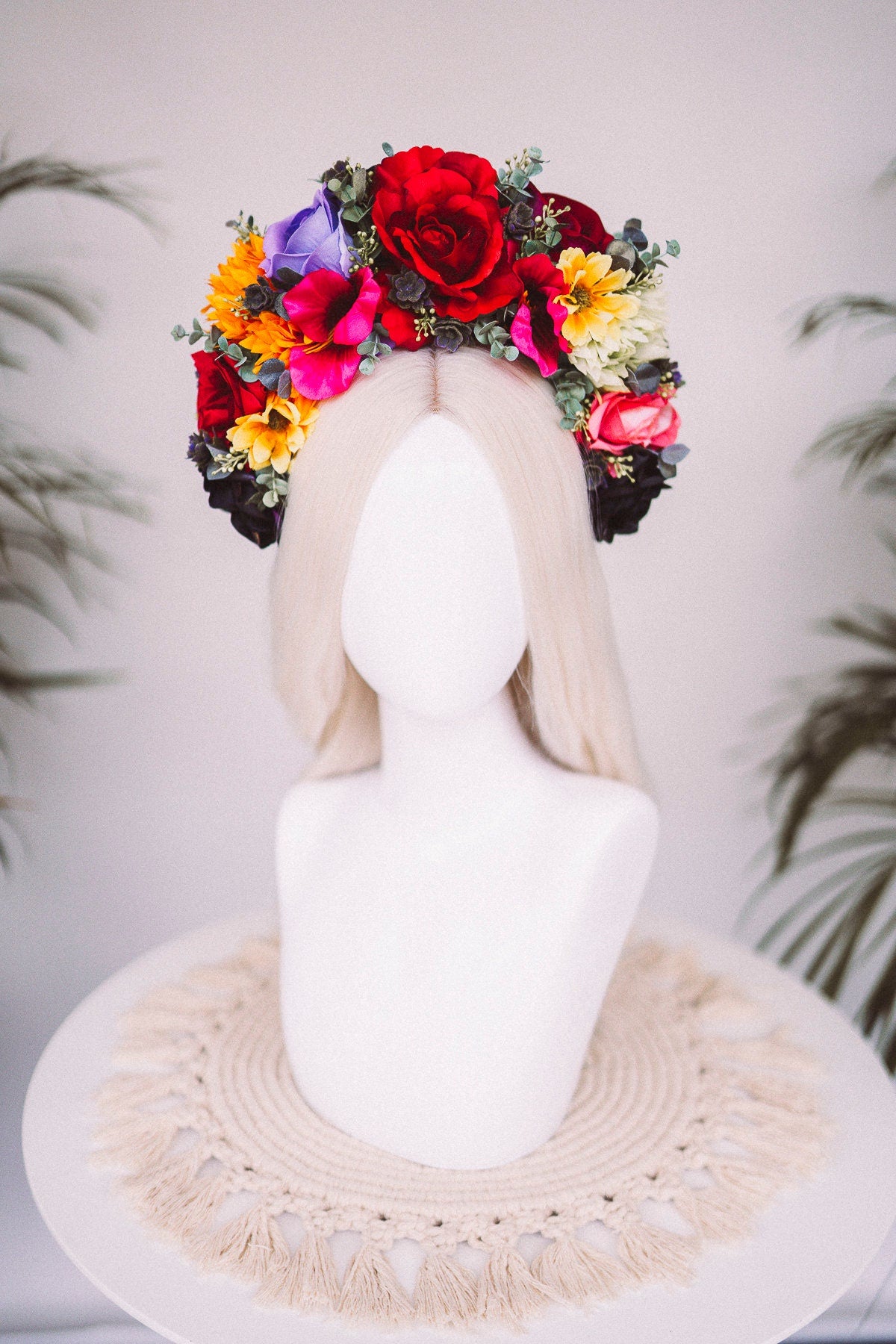 Frida Kahlo Flower Crown, Colourful Flower Crown, Flower Headpiece, Floral Crown, Crown, Headband, Headpiece, Pregnancy Photo, Goddess crown