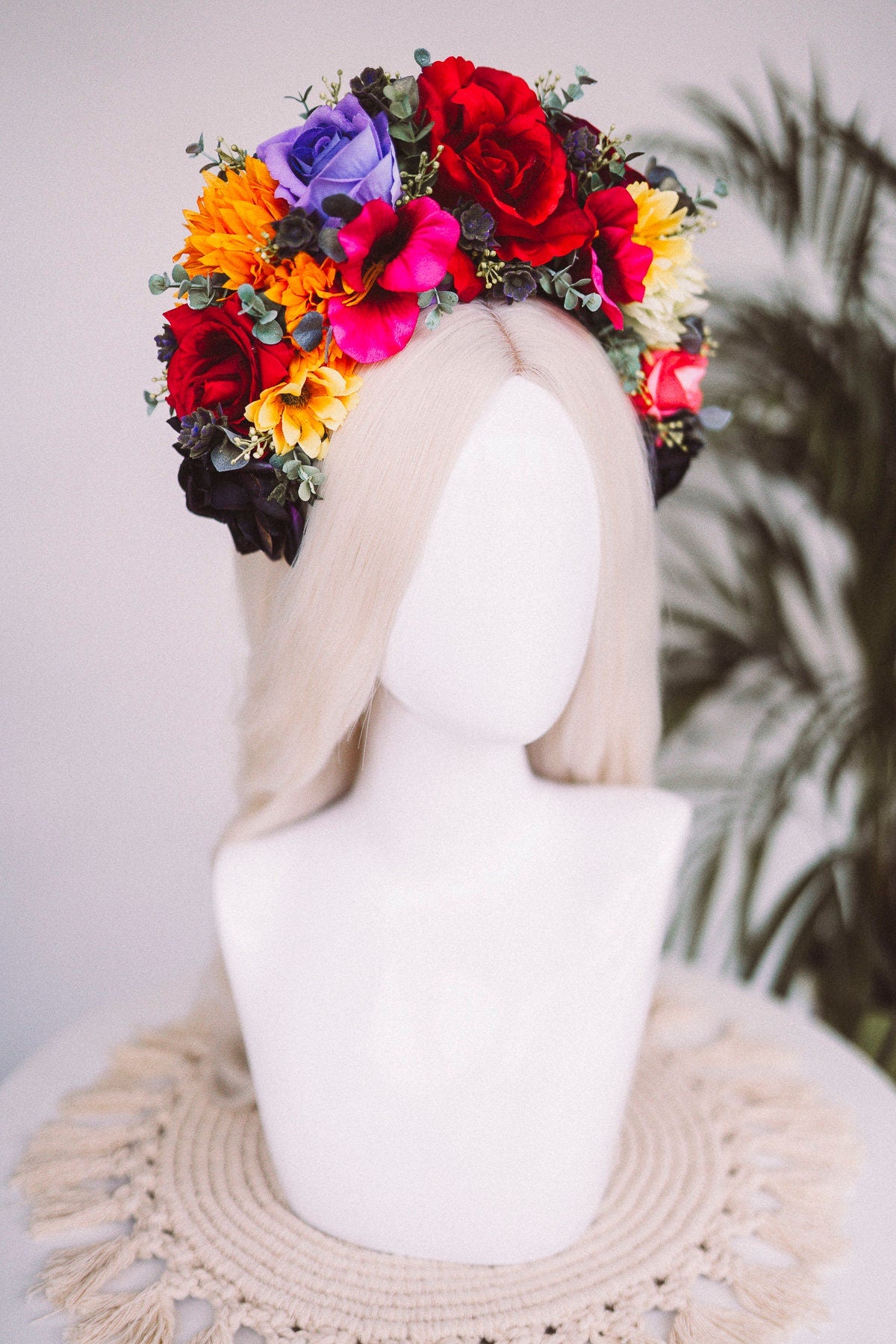 Frida Kahlo Flower Crown, Colourful Flower Crown, Flower Headpiece, Floral Crown, Crown, Headband, Headpiece, Pregnancy Photo, Goddess crown