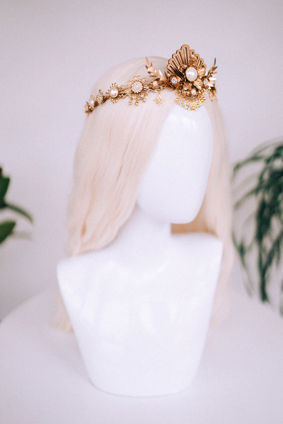 Gold tiara, Bridal crown, Wedding crown, Bridal headpiece, Wedding headpiece, Boho bride, Festival bride, Gold crown, Gold headpiece