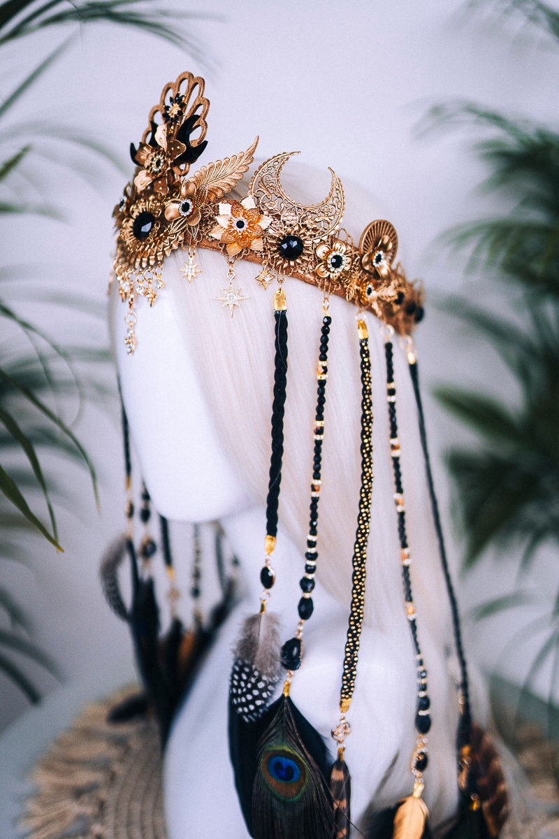 Boho crown, Boho jewellery, Festival crown, Festival headpiece, Feather crown, Bohemian fashion, Halloween, Shaman crown, Feather jewellery