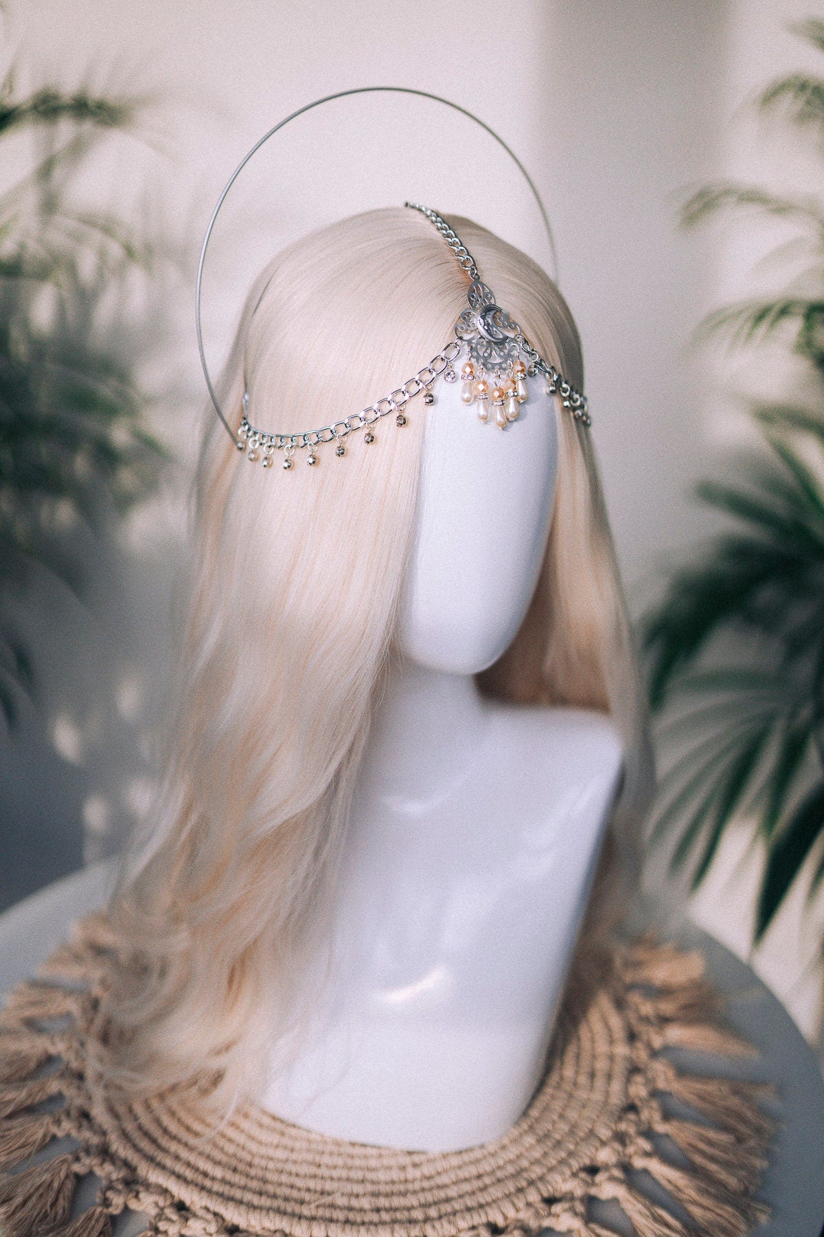 Moon halo crown, Chain Headband, Festival Headpiece, Wedding crown, Bridal headpiece, Bridal crown, Hair accessories, Boho jewelry