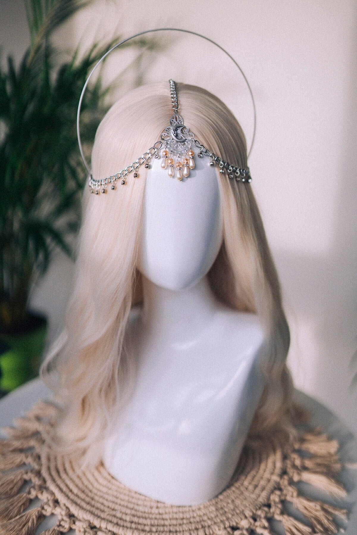 Moon halo crown, Chain Headband, Festival Headpiece, Wedding crown, Bridal headpiece, Bridal crown, Hair accessories, Boho jewelry