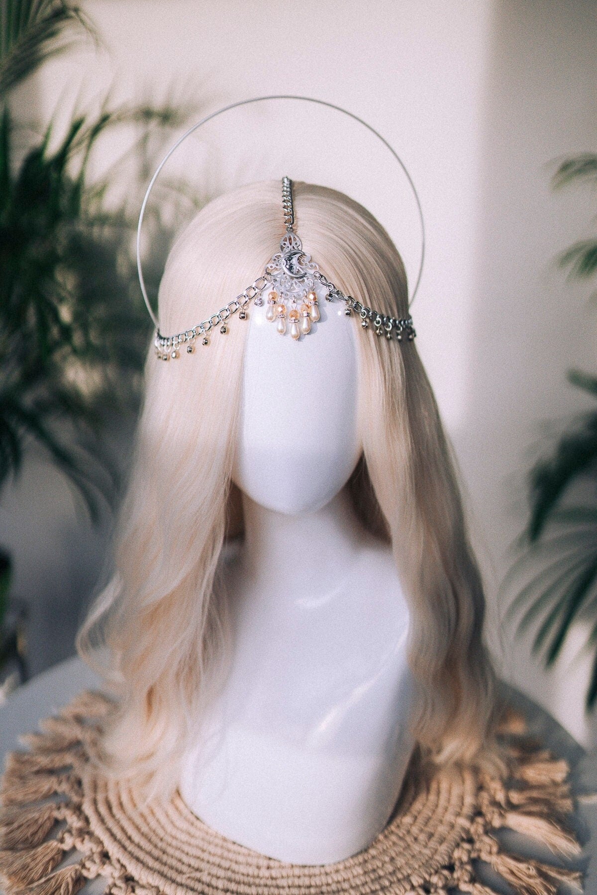 Moon halo crown, Chain Headband, Festival Headpiece, Wedding crown, Bridal headpiece, Bridal crown, Hair accessories, Boho jewelry