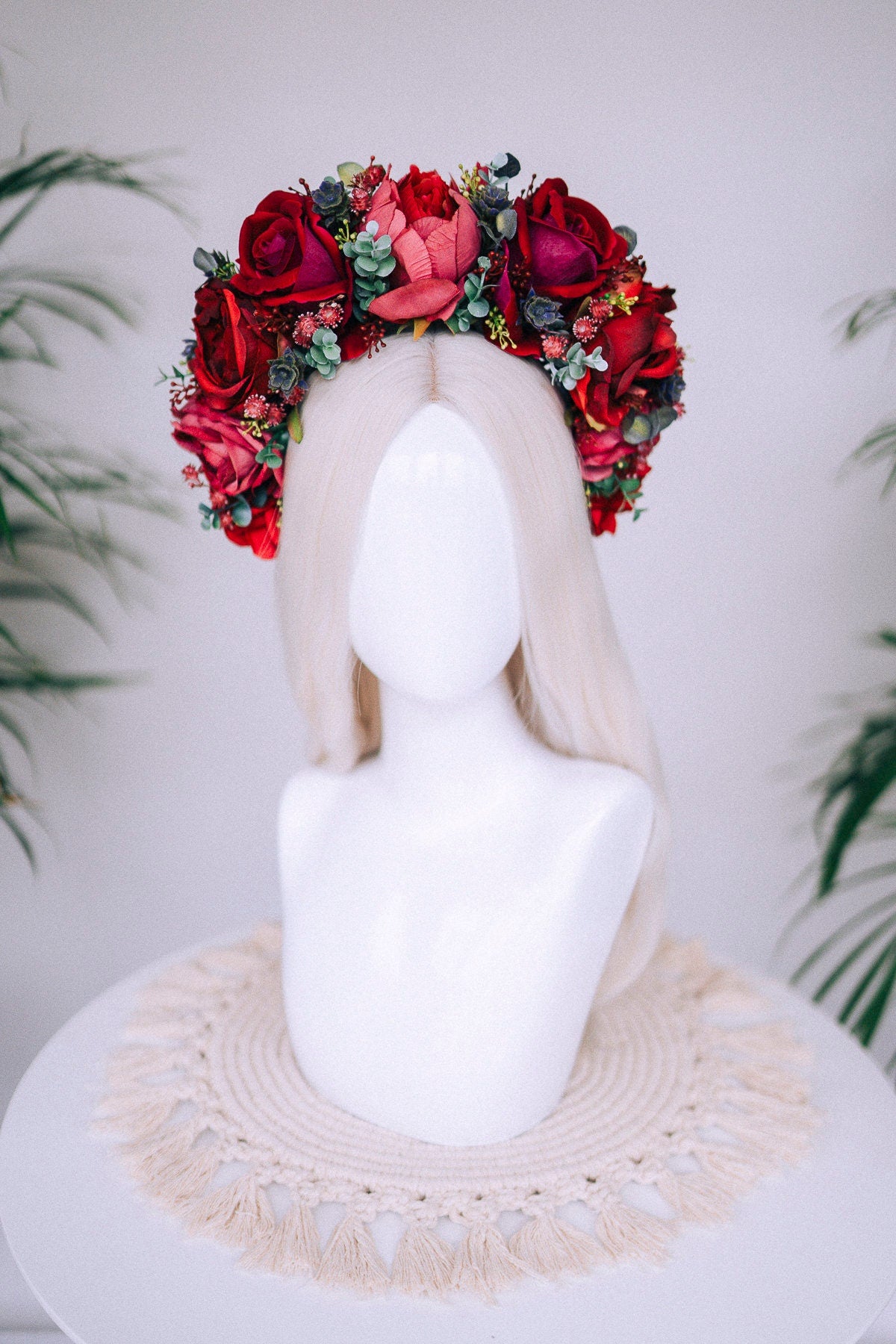 Flower Crown, Red Flower Crown, Flower Headpiece, Floral Crown, Tropical Crown, Crown, Headband, Headpiece, Pregnancy Photo, Goddess crown