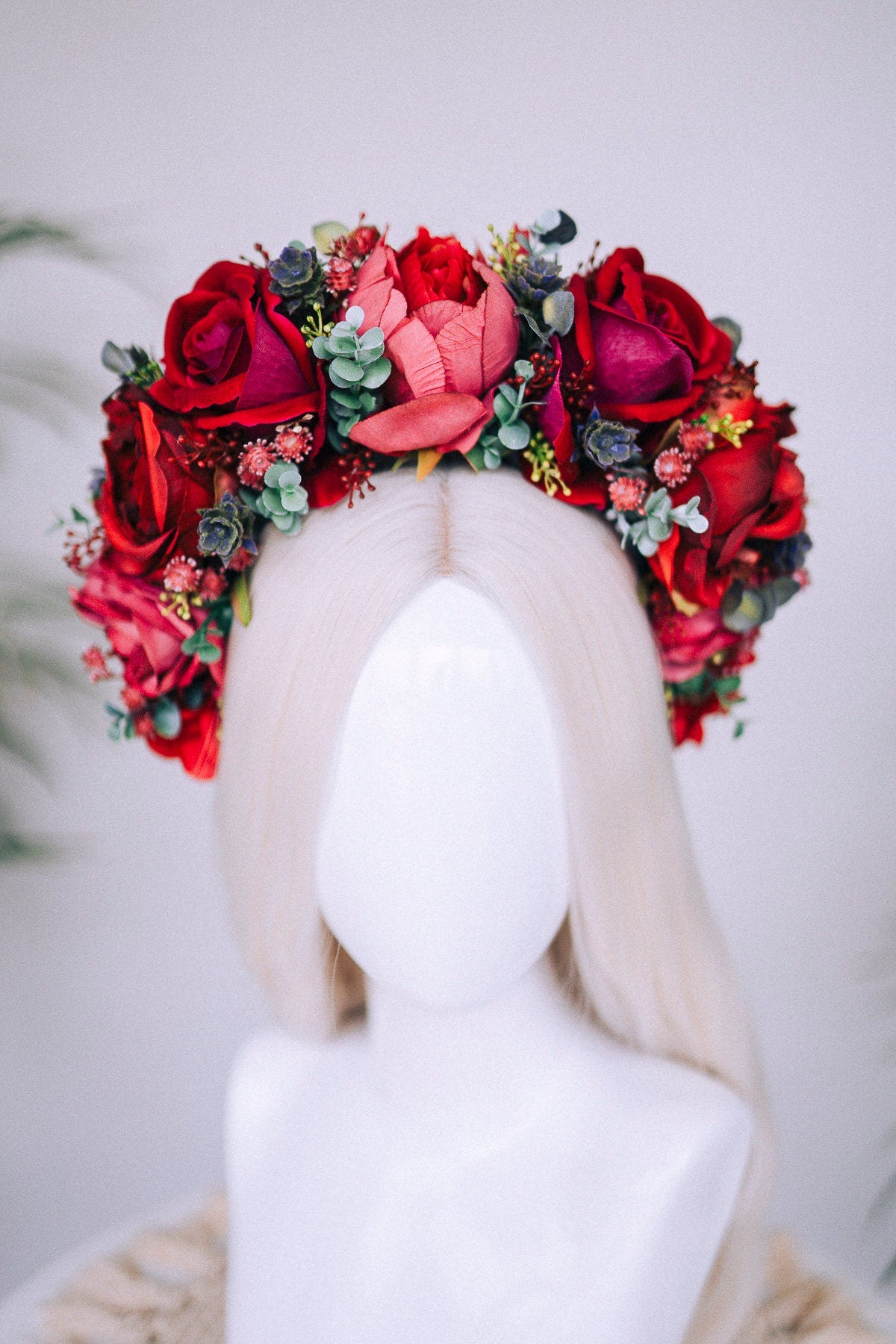 Flower Crown, Red Flower Crown, Flower Headpiece, Floral Crown, Tropical Crown, Crown, Headband, Headpiece, Pregnancy Photo, Goddess crown