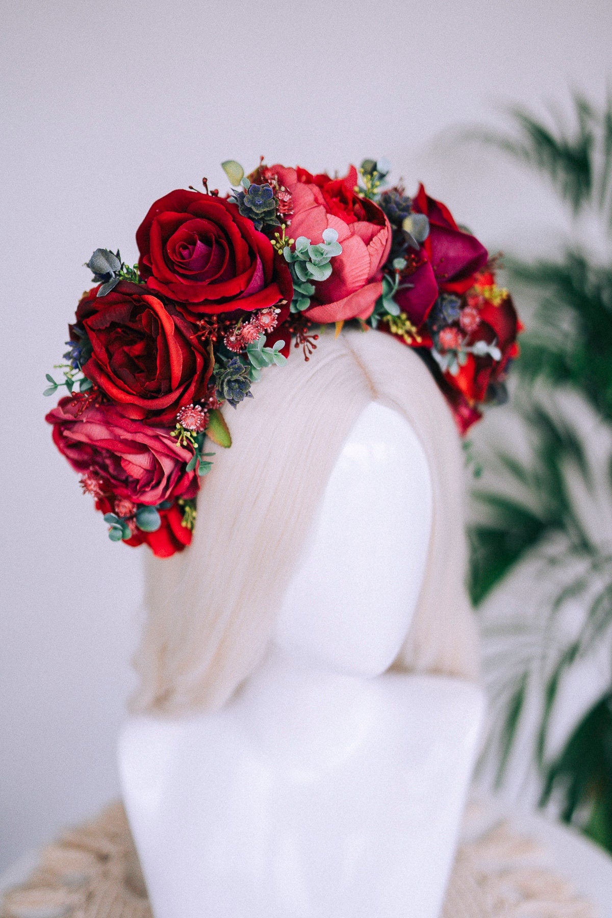 Flower Crown, Red Flower Crown, Flower Headpiece, Floral Crown, Tropical Crown, Crown, Headband, Headpiece, Pregnancy Photo, Goddess crown