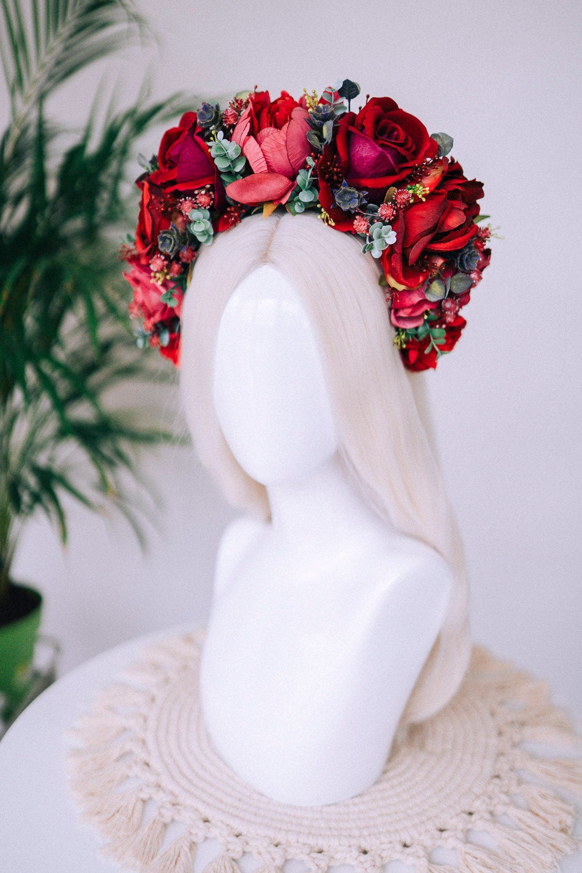 Flower Crown, Red Flower Crown, Flower Headpiece, Floral Crown, Tropical Crown, Crown, Headband, Headpiece, Pregnancy Photo, Goddess crown