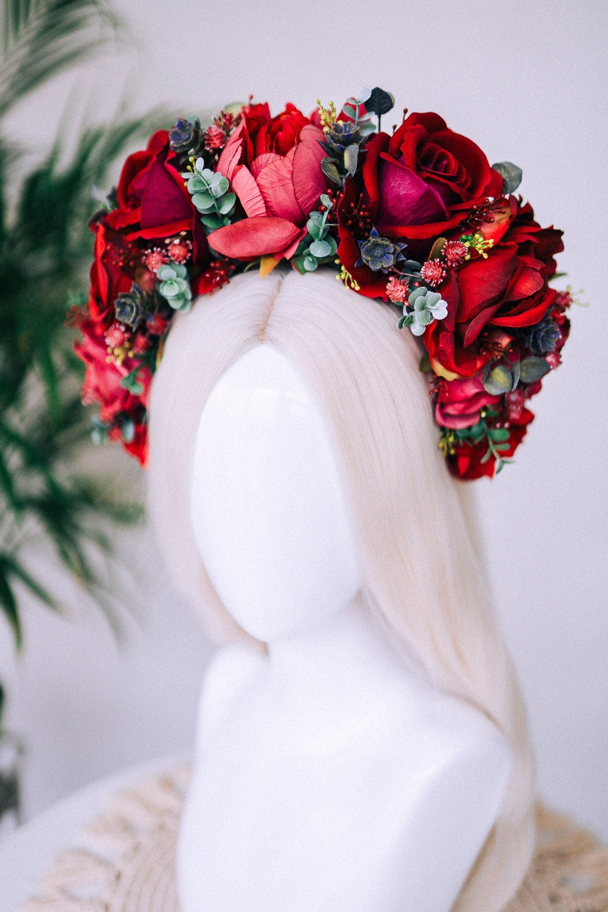 Flower Crown, Red Flower Crown, Flower Headpiece, Floral Crown, Tropical Crown, Crown, Headband, Headpiece, Pregnancy Photo, Goddess crown