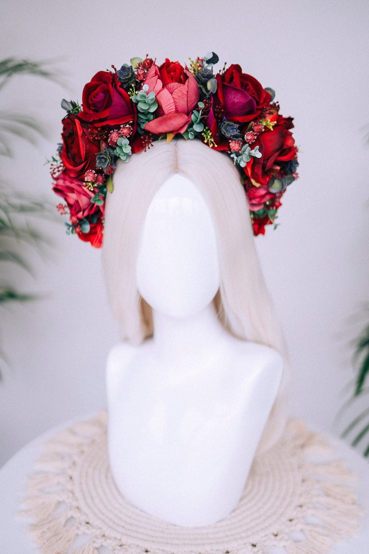 Flower Crown, Red Flower Crown, Flower Headpiece, Floral Crown, Tropical Crown, Crown, Headband, Headpiece, Pregnancy Photo, Goddess crown