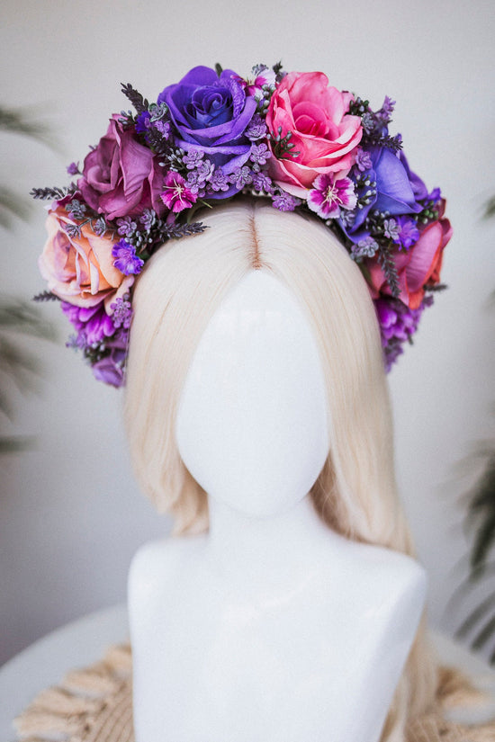 Flower Crown, Purple Flower Crown, Flower Headpiece, Floral Crown, Frida Crown, Flower Headband, Headpiece, Pregnancy Photo, Goddess crown