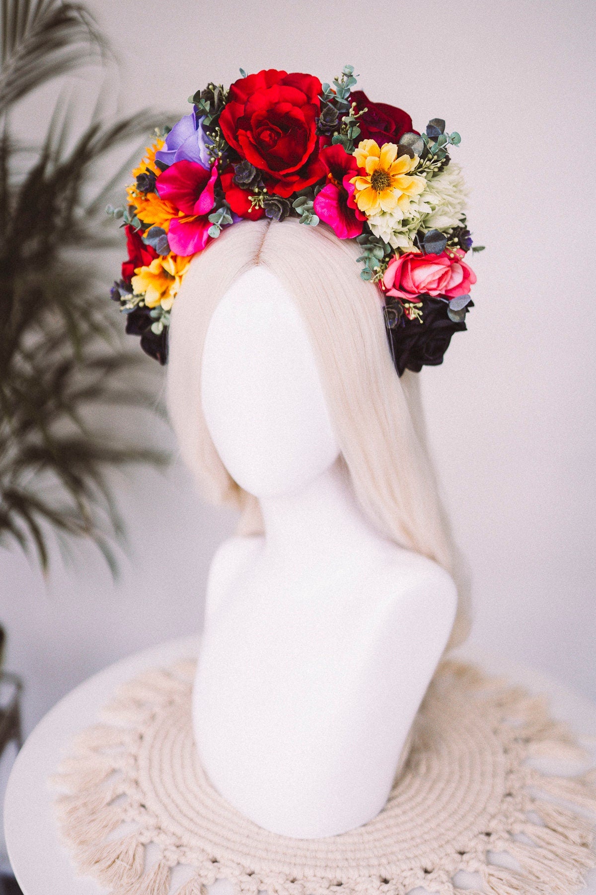 Frida Kahlo Flower Crown, Colourful Flower Crown, Flower Headpiece, Floral Crown, Crown, Headband, Headpiece, Pregnancy Photo, Goddess crown