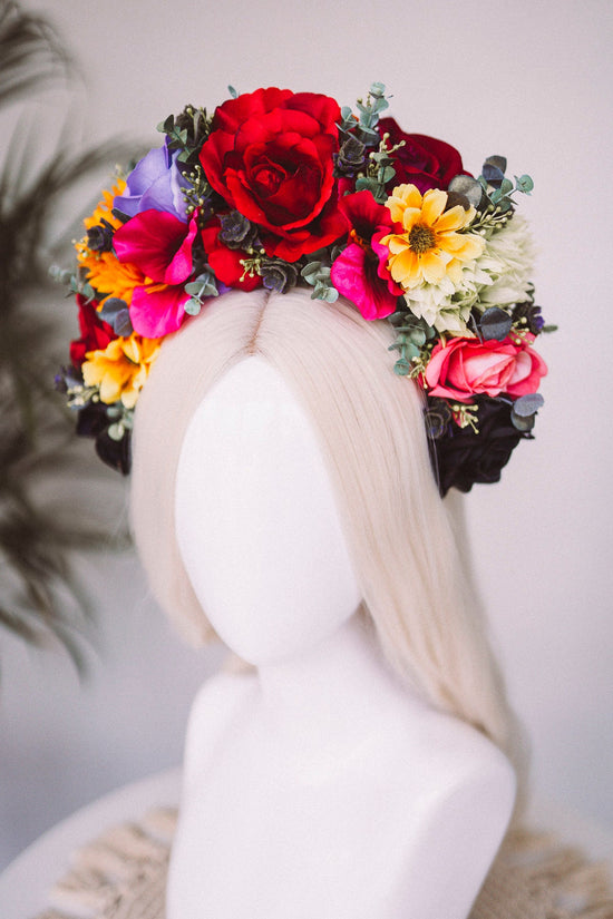 Frida Kahlo Flower Crown, Colourful Flower Crown, Flower Headpiece, Floral Crown, Crown, Headband, Headpiece, Pregnancy Photo, Goddess crown