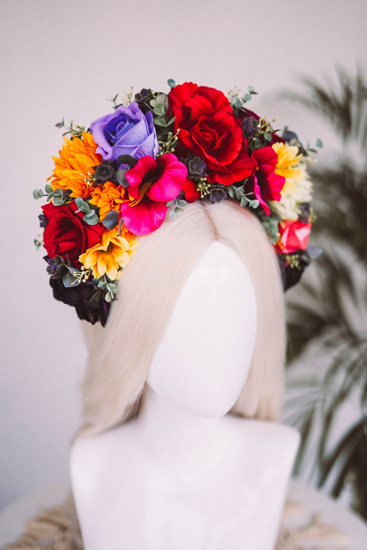 Frida Kahlo Flower Crown, Colourful Flower Crown, Flower Headpiece, Floral Crown, Crown, Headband, Headpiece, Pregnancy Photo, Goddess crown