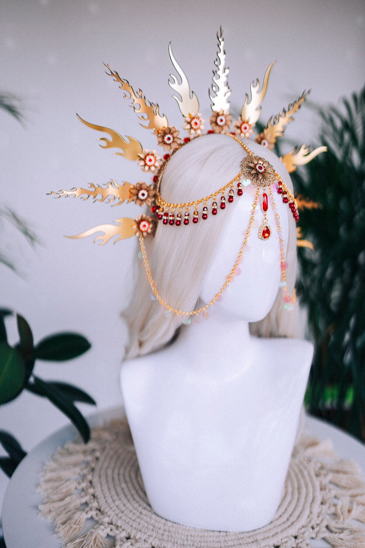 Flames Halo Crown, Gold Halo, Halo Headlights, Halo Headband, Halo Headpiece, Fiery tiara, Flamingos crown, Photo Props, Flames Halo, Flames