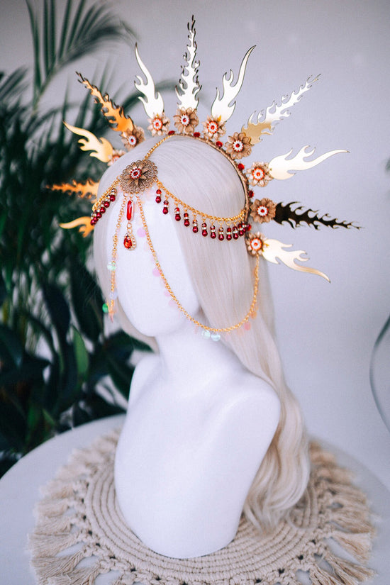 Flames Halo Crown, Gold Halo, Halo Headlights, Halo Headband, Halo Headpiece, Fiery tiara, Flamingos crown, Photo Props, Flames Halo, Flames