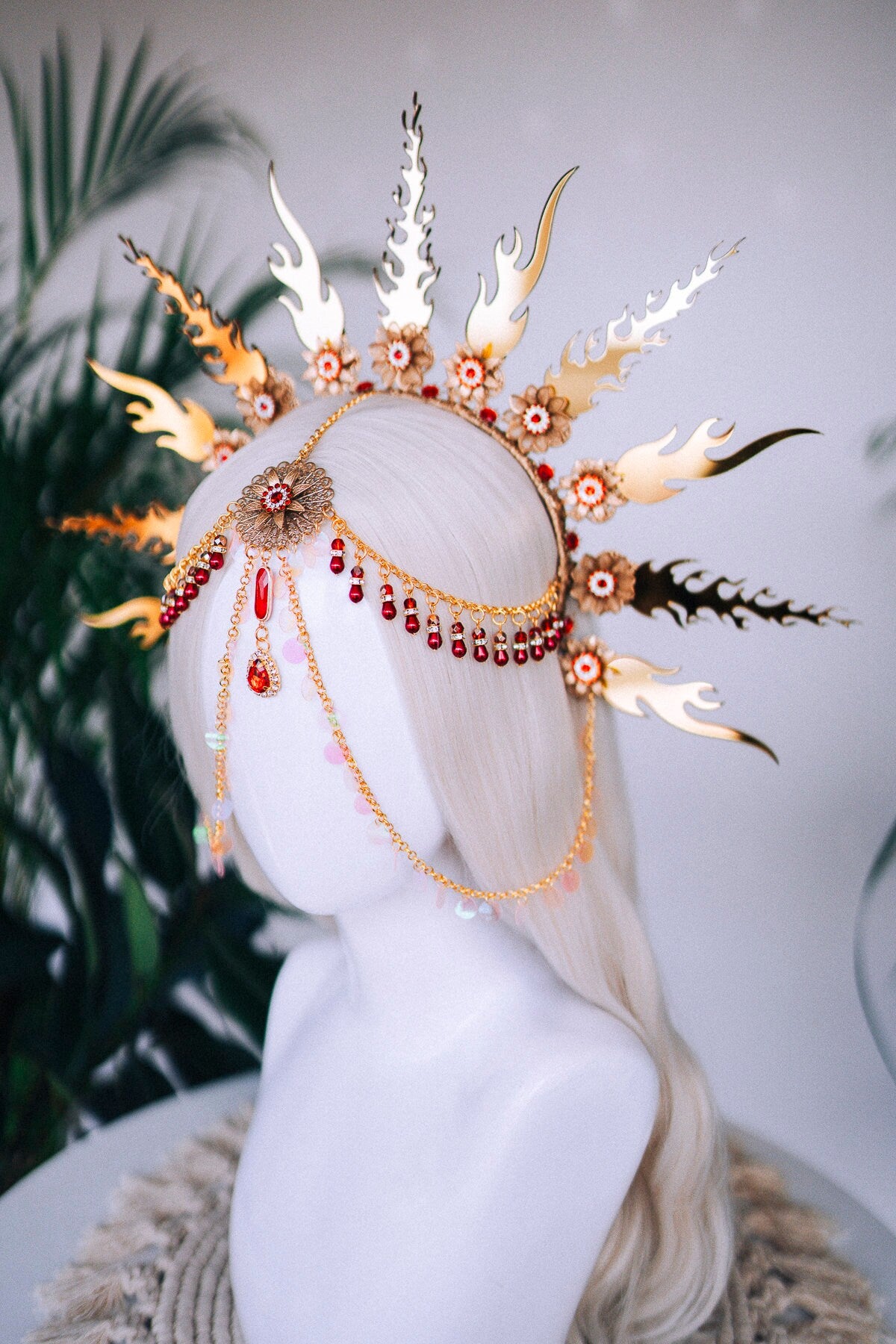 Flames Halo Crown, Gold Halo, Halo Headlights, Halo Headband, Halo Headpiece, Fiery tiara, Flamingos crown, Photo Props, Flames Halo, Flames