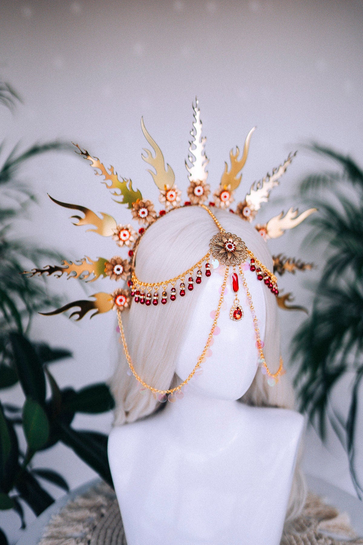 Flames Halo Crown, Gold Halo, Halo Headlights, Halo Headband, Halo Headpiece, Fiery tiara, Flamingos crown, Photo Props, Flames Halo, Flames