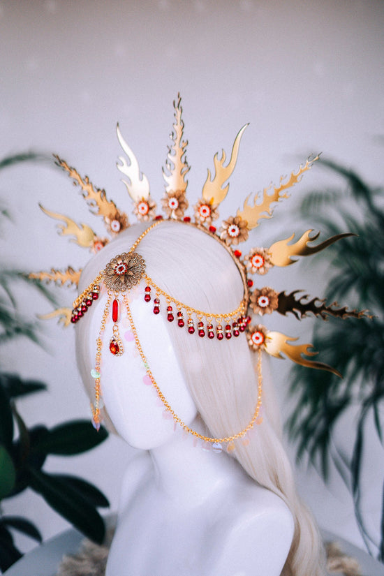 Flames Halo Crown, Gold Halo, Halo Headlights, Halo Headband, Halo Headpiece, Fiery tiara, Flamingos crown, Photo Props, Flames Halo, Flames