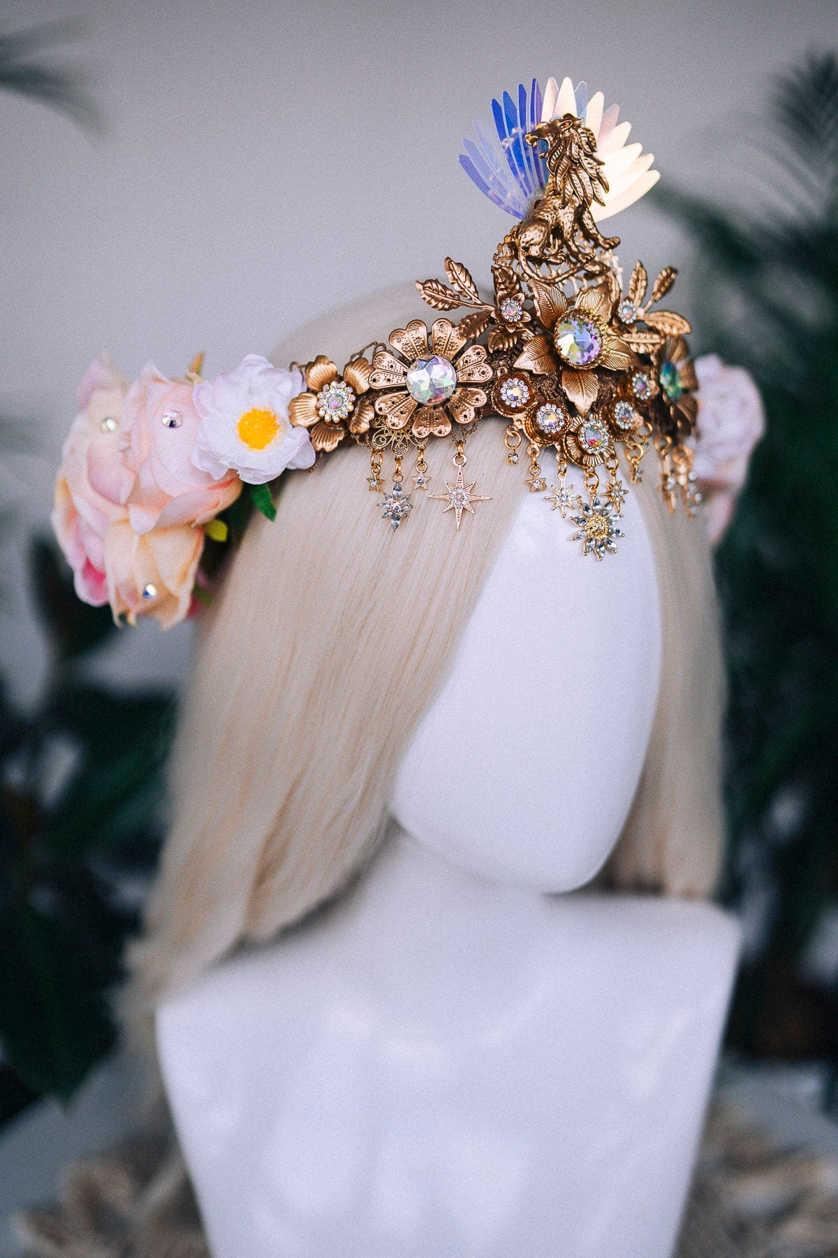 Leo Zodiac signs, Birthday headband, Gold crown, Red flower crown, Zodiac jewelry, Goddess crown, Leo jewelry, Astrology, Birthday crown