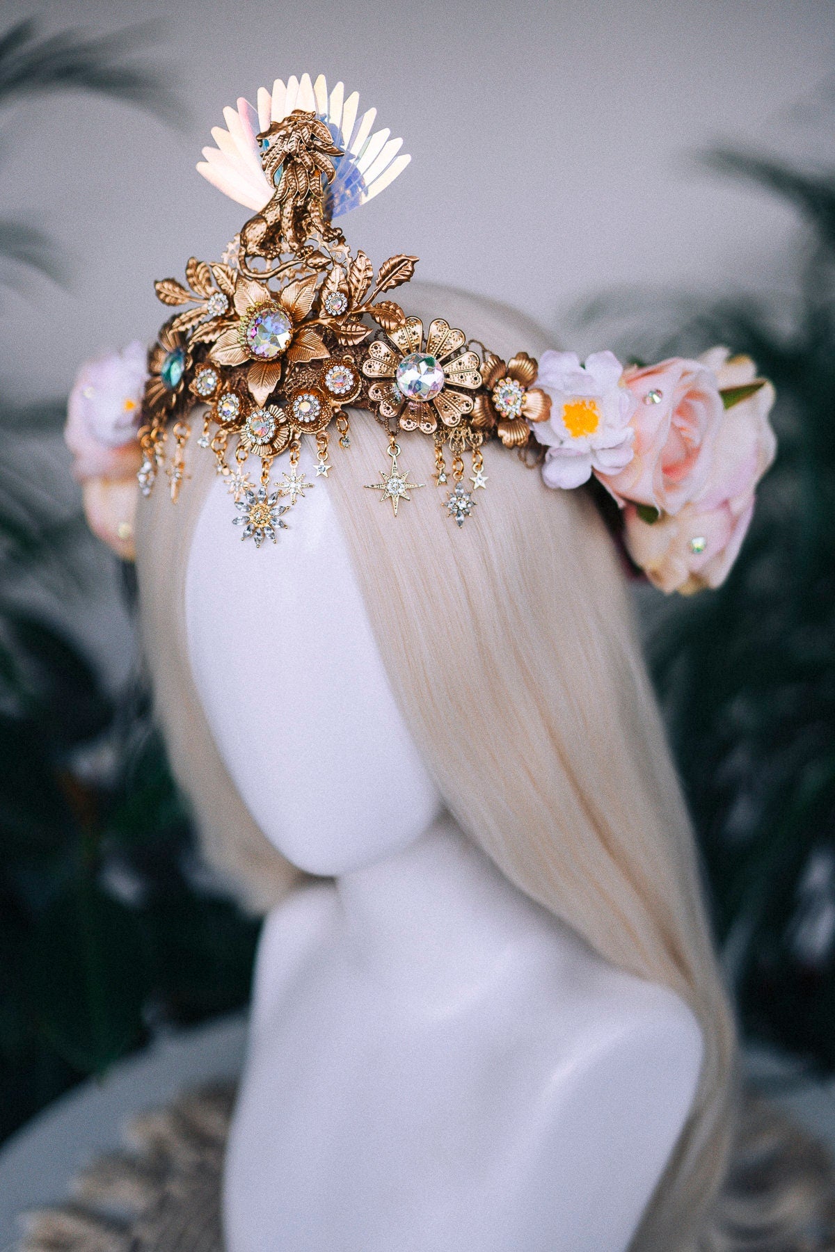 Leo Zodiac signs, Birthday headband, Gold crown, Red flower crown, Zodiac jewelry, Goddess crown, Leo jewelry, Astrology, Birthday crown