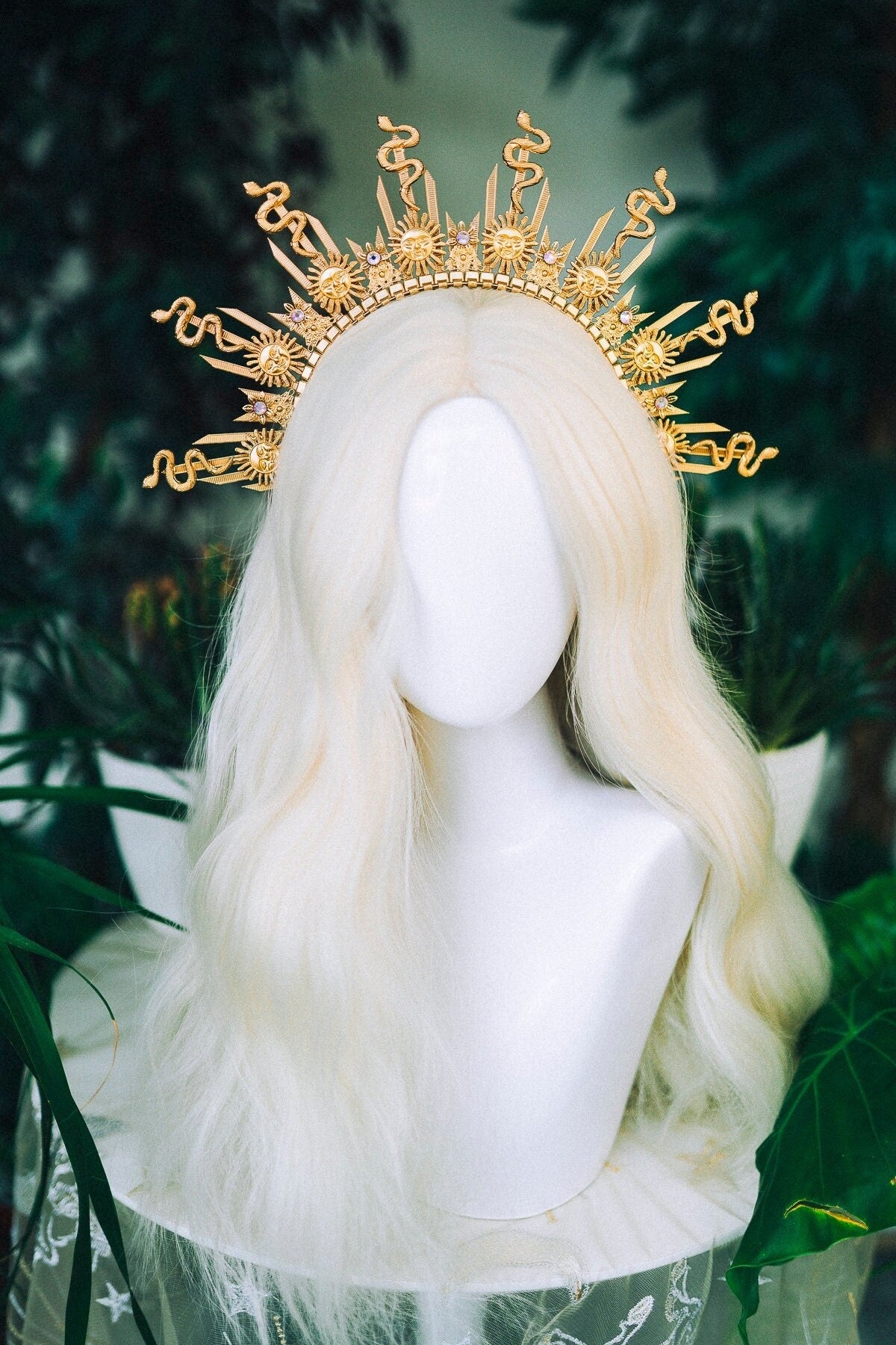 Gold halo crown, Festival headpiece, Medusa crown, Bridal headpiece, Wedding crown, Gold crown, Halloween costume, Fairy crown, Flower crown