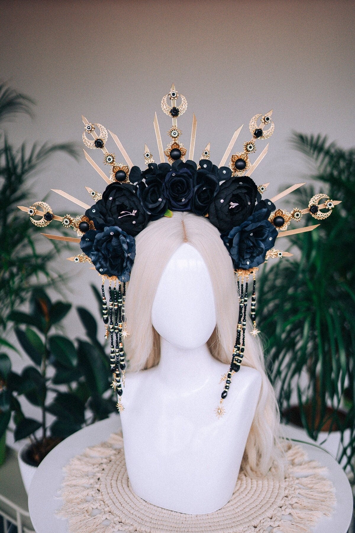 Black flower halo crown