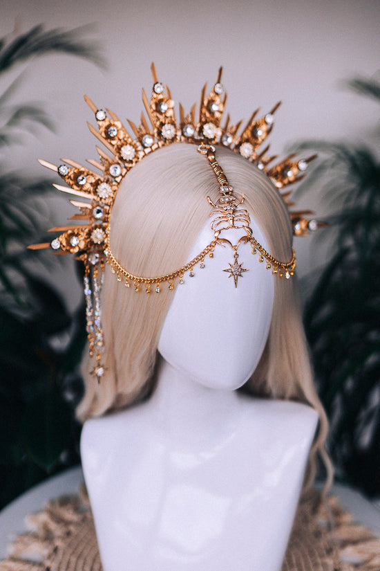 Scorpio crown, Zodiac Signs, Zodiac jewelry, Gold crown, Black flower crown, Gold Headpiece, Birthday crown, Festival crown, Flower crown