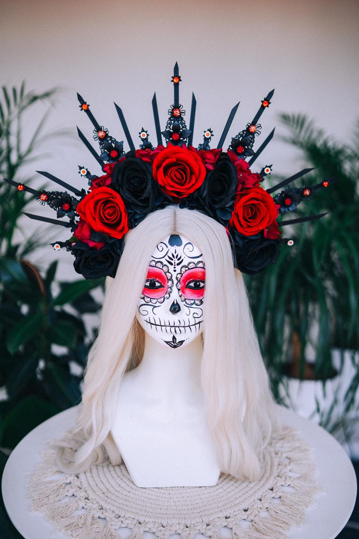 Halloween flower halo crown, Sugar skull, La Catrina flower crown, Halloween headband, Halloween costume, Day of the Dead, Flower crown