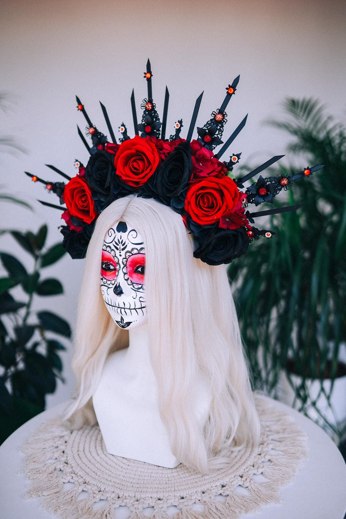 Halloween flower halo crown, Sugar skull, La Catrina flower crown, Halloween headband, Halloween costume, Day of the Dead, Flower crown