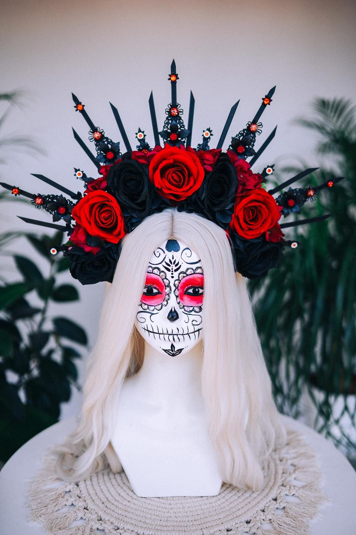 Halloween flower halo crown, Sugar skull, La Catrina flower crown, Halloween headband, Halloween costume, Day of the Dead, Flower crown