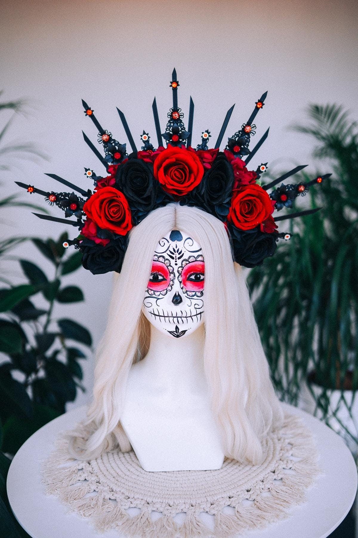 Halloween flower halo crown, Sugar skull, La Catrina flower crown, Halloween headband, Halloween costume, Day of the Dead, Flower crown