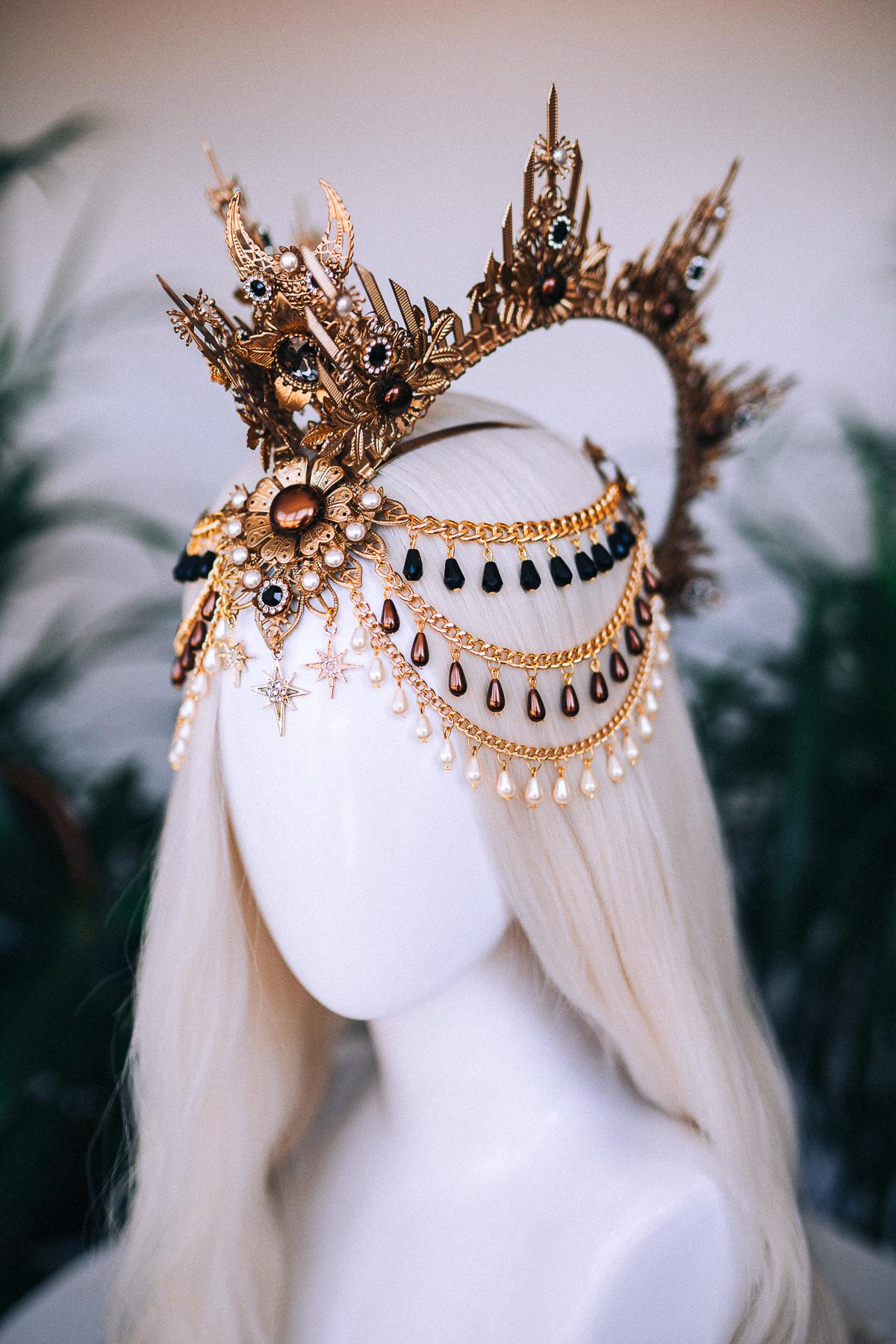 Boho jewelry, Festival crown, Festival headpiece, Gold halo crown, Goddess crown, Halloween, Shaman crown, Celestial crown, Divine jewelry