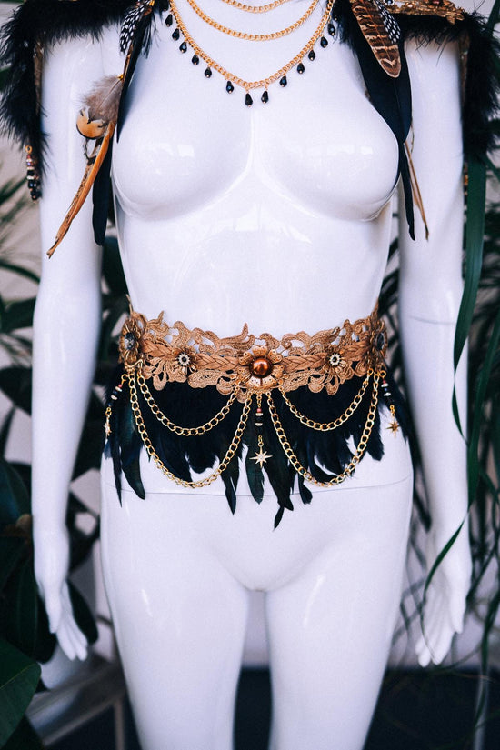 Gold boho festival belt, Festival wear, Shaman costume, Halloween costume, Festival belt, Gold belt, Boho jewelry, Divine, Celestial,Goddess