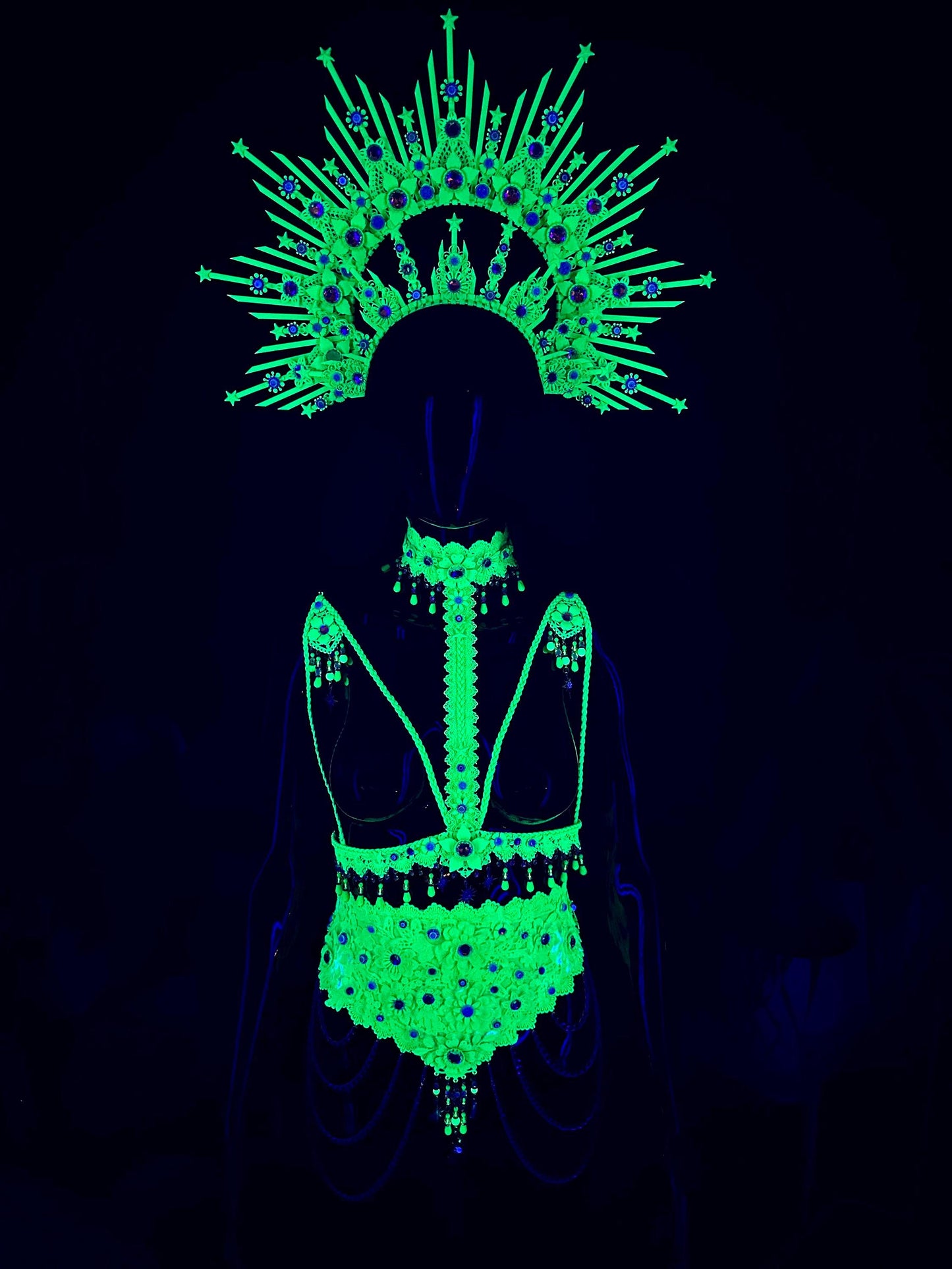 Neon green festival belt, Festival wear, Shaman costume, Halloween costume, Festival belt, Rave outfit, Goddess, UV active green outfit