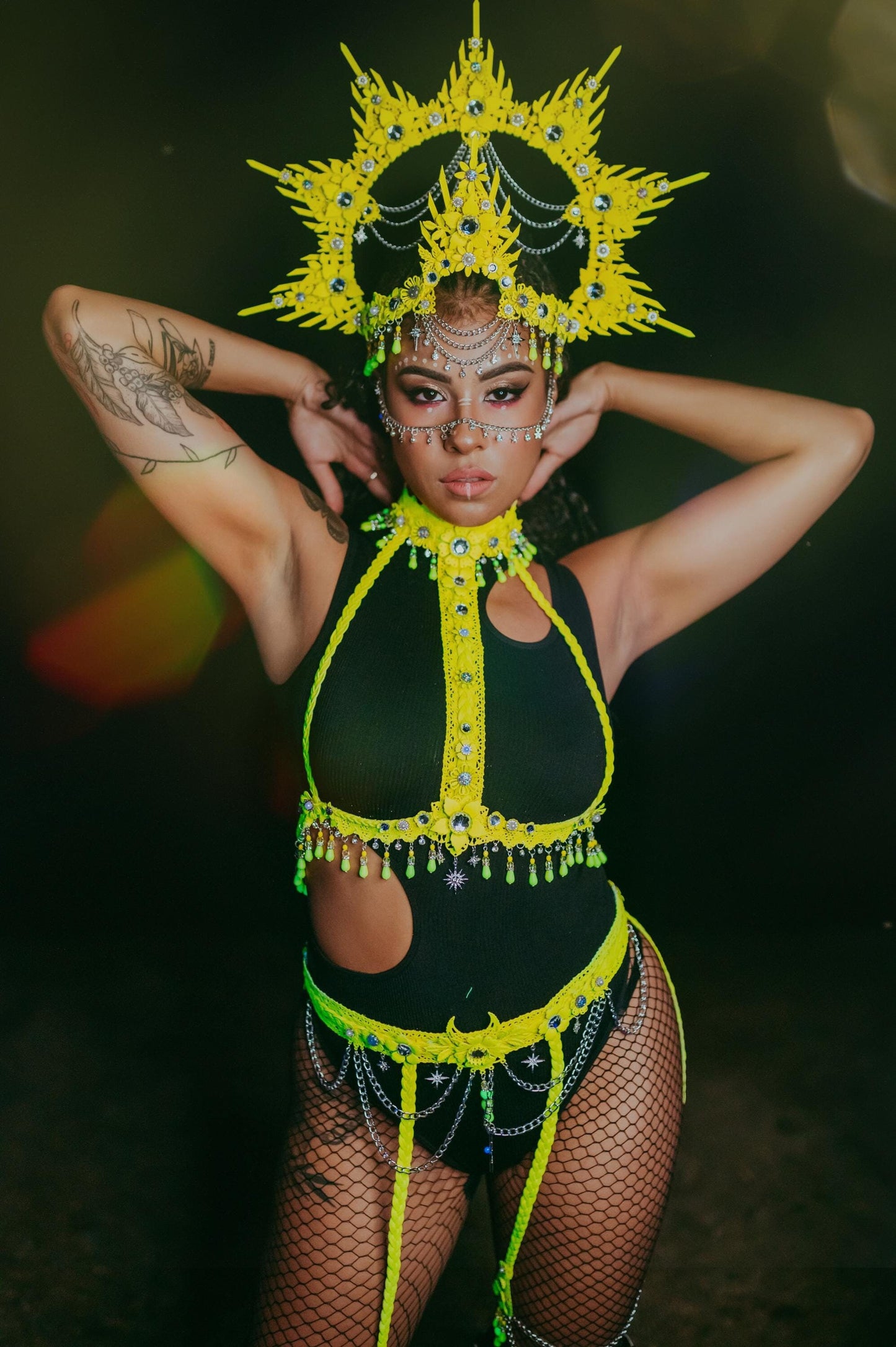 Neon yellow festival belt, Festival wear, Shaman costume, Halloween costume, Festival belt, Rave outfit, Goddess, UV active yellow outfit