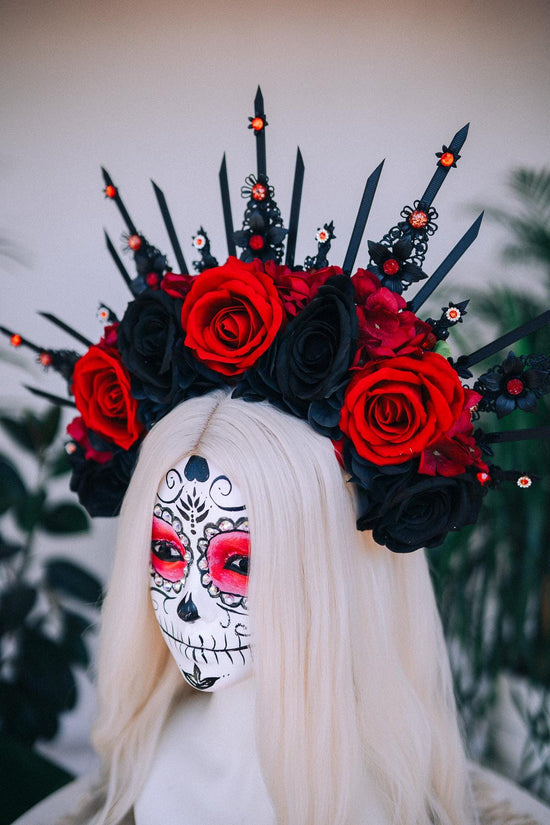 Halloween flower halo crown, Sugar skull, La Catrina flower crown, Halloween headband, Halloween costume, Day of the Dead, Flower crown