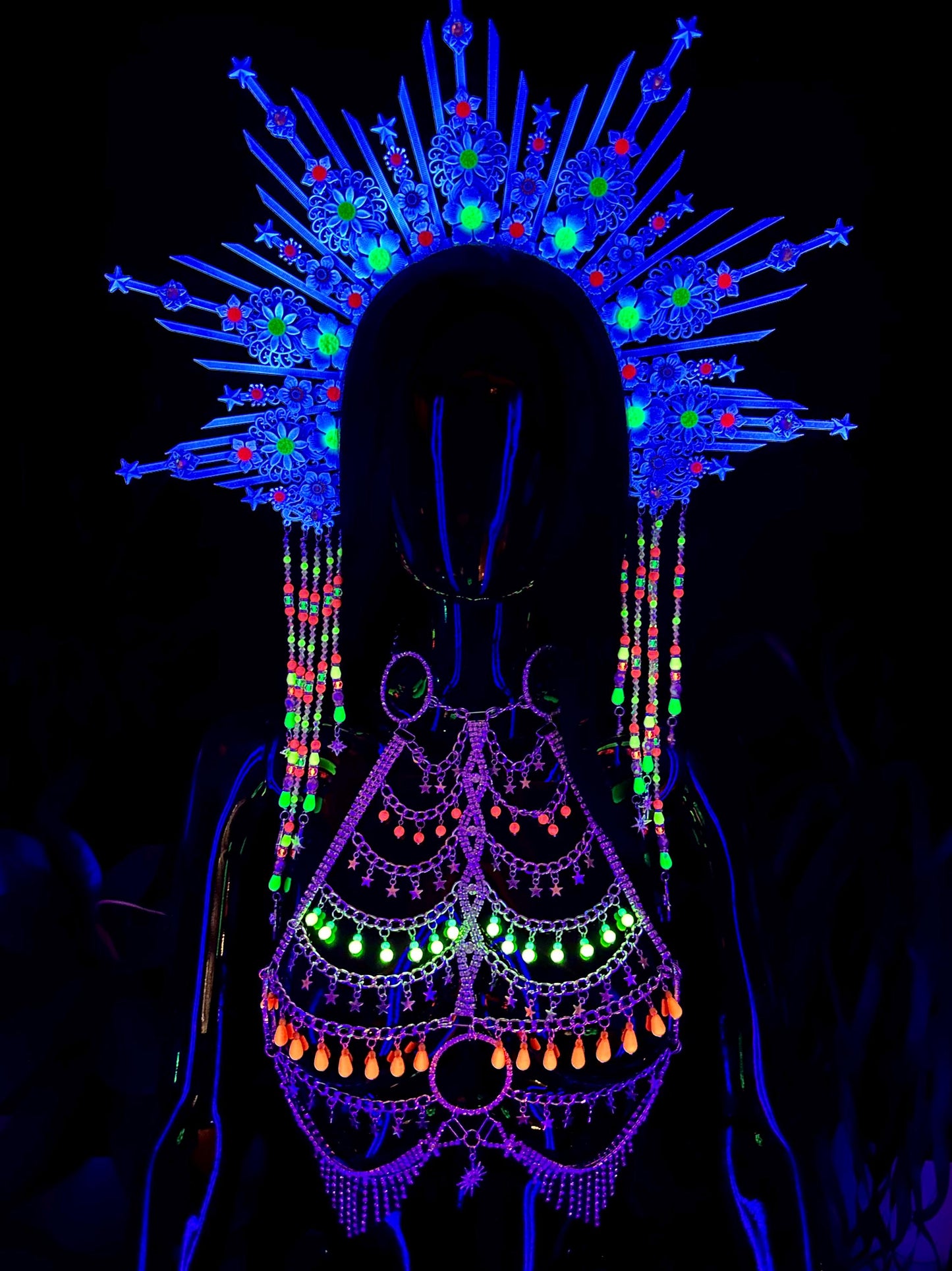 Neon white halo crown, Festival crown, Rainbow festival crown, Halo crown, Halo Headband, Rave outfit, UV active crown, Colorful halo crown