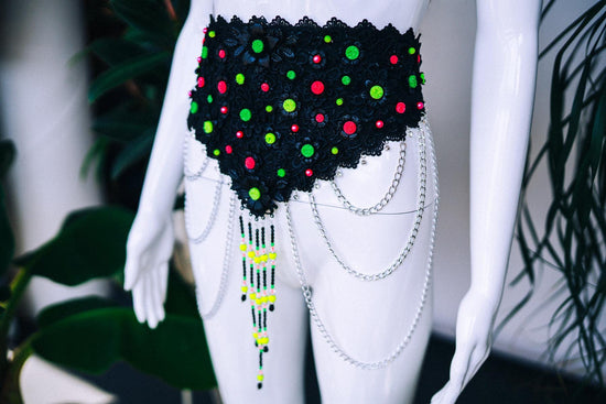 Black neon festival belt, Festival wear, Shaman costume, Halloween costume, Festival belt, Rave outfit, Diva, Goddess, Punk style, Rebel