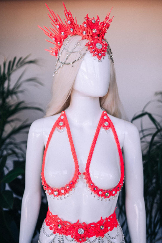 Neon pink festival harness, Festival wear, Halloween costume, Silver harness, Silver body chain, Celestial, Goddess, Neon rave harness