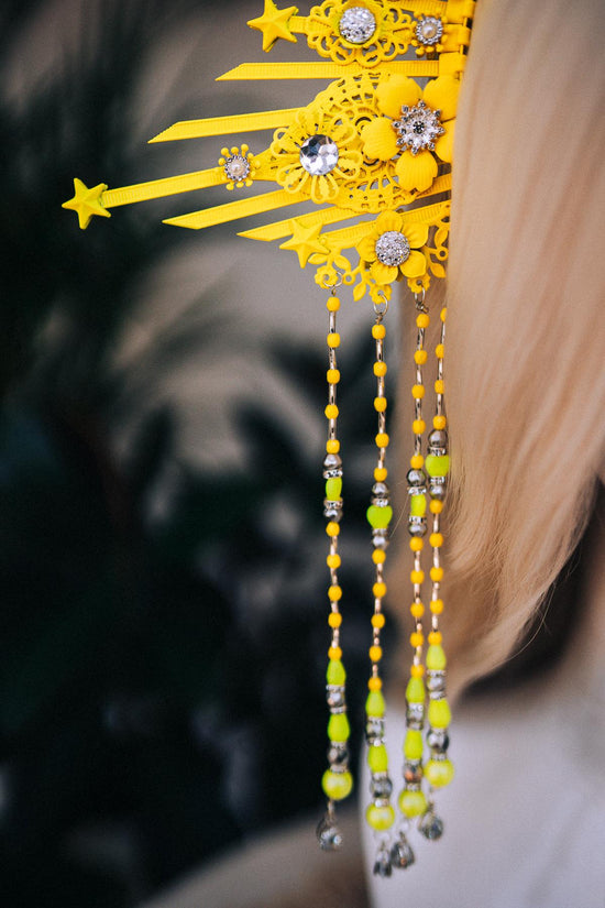 Neon yellow halo crown, Festival crown, Sun festival crown, Halo crown, Halo Headband, Rave outfit, UV active crown, Colorful halo crown