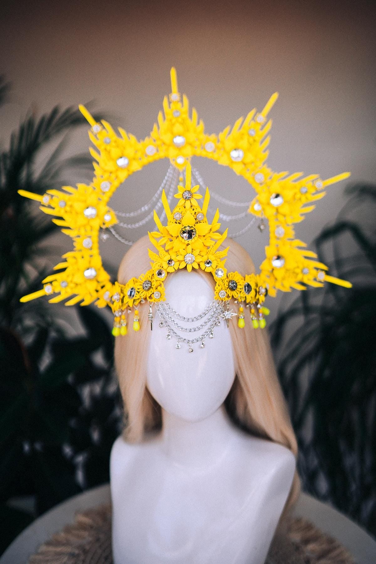 Neon yellow halo crown, Festival crown, Sun festival crown, Halo crown, Halo Headband, Rave outfit, UV active crown, Colorful halo crown