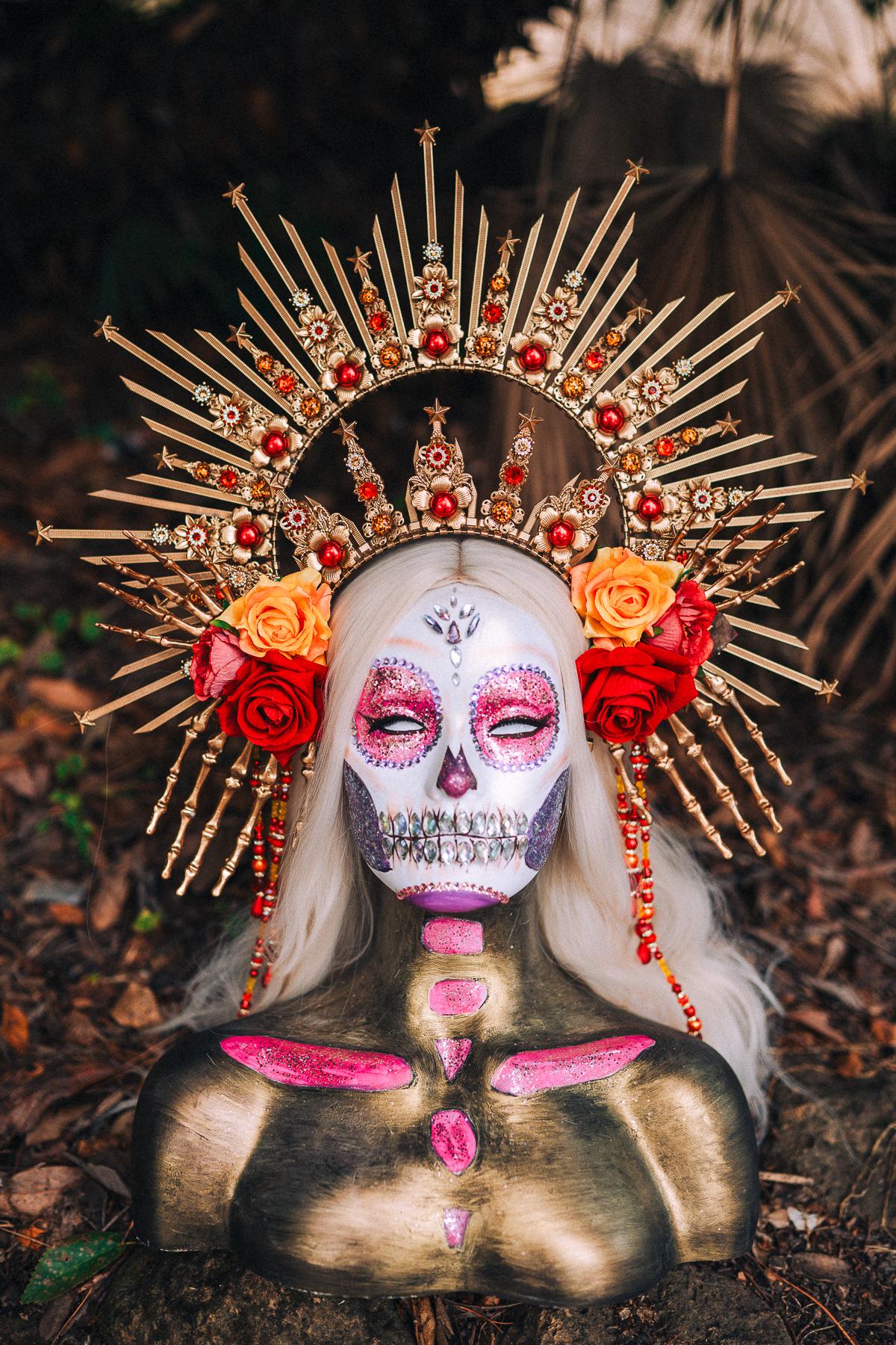 La Catrina flower crown, Flower halo crown, Catrina crown, Day of the Dead, Flower crown, Halloween headband, Halloween costume, Sugar skull