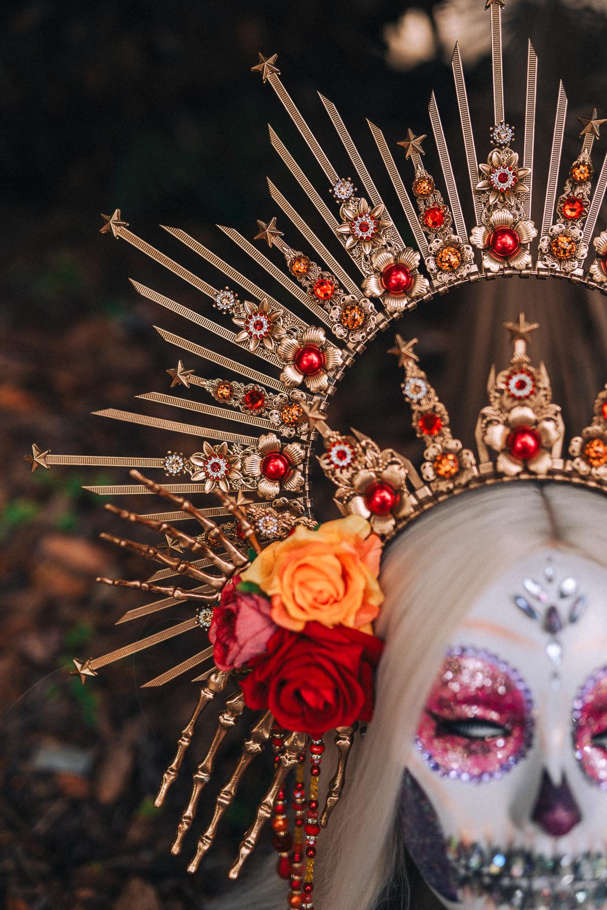 La Catrina flower crown, Flower halo crown, Catrina crown, Day of the Dead, Flower crown, Halloween headband, Halloween costume, Sugar skull