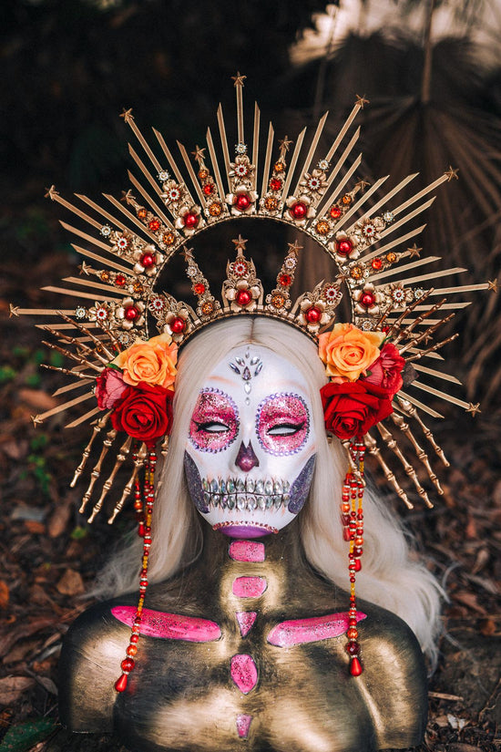 La Catrina flower crown, Flower halo crown, Catrina crown, Day of the Dead, Flower crown, Halloween headband, Halloween costume, Sugar skull