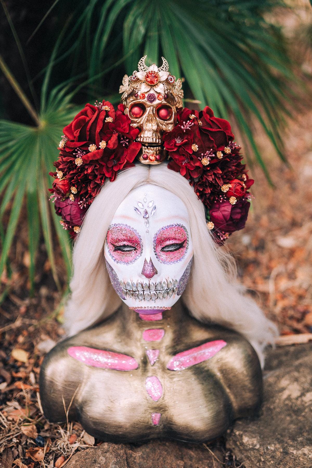 Red flower crown, Sugar skull, La Catrina flower crown, Halloween headband, Halloween costume, Day of the Dead headpiece, Flower crown