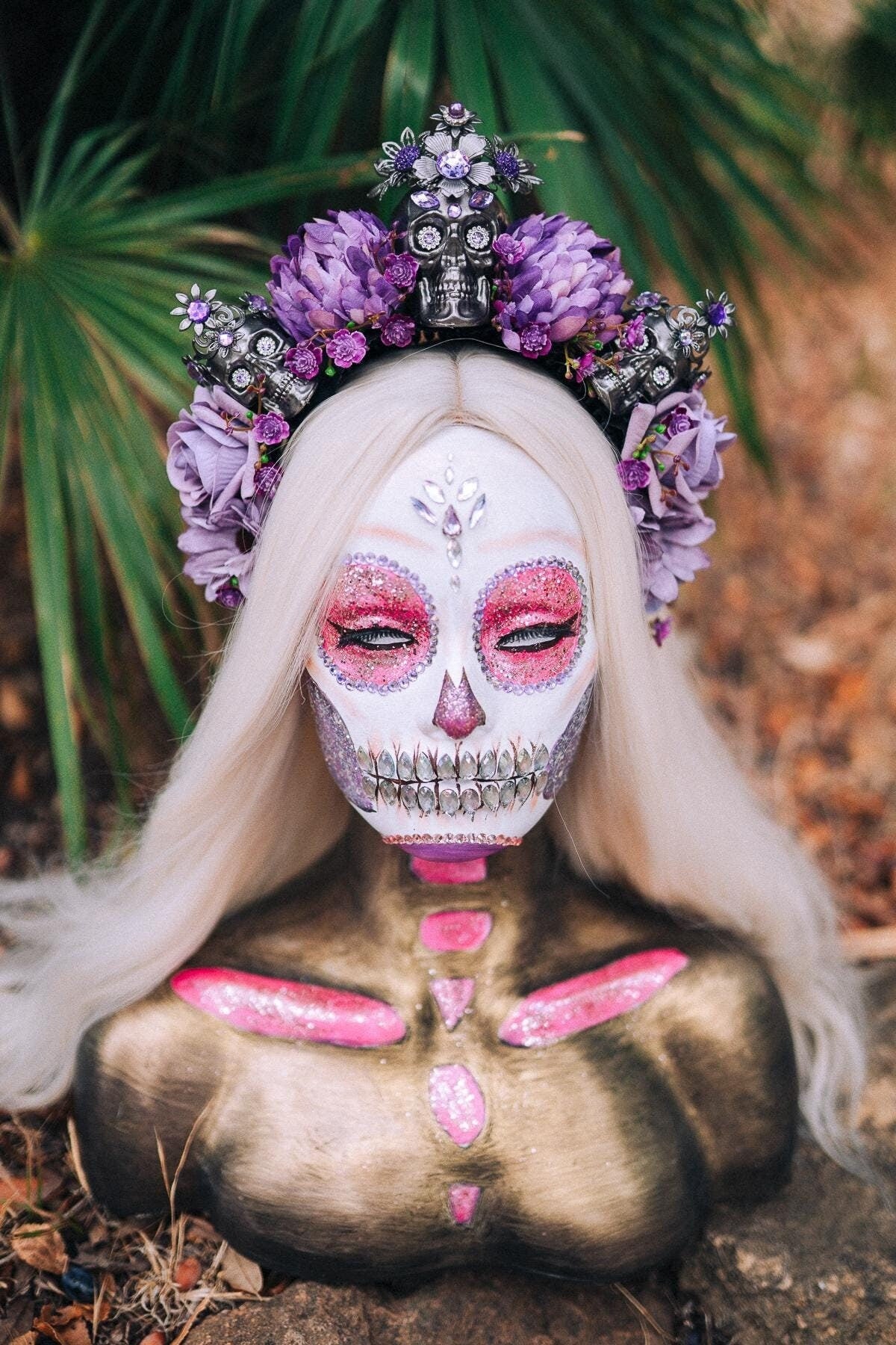 Purple La Catrina flower crown